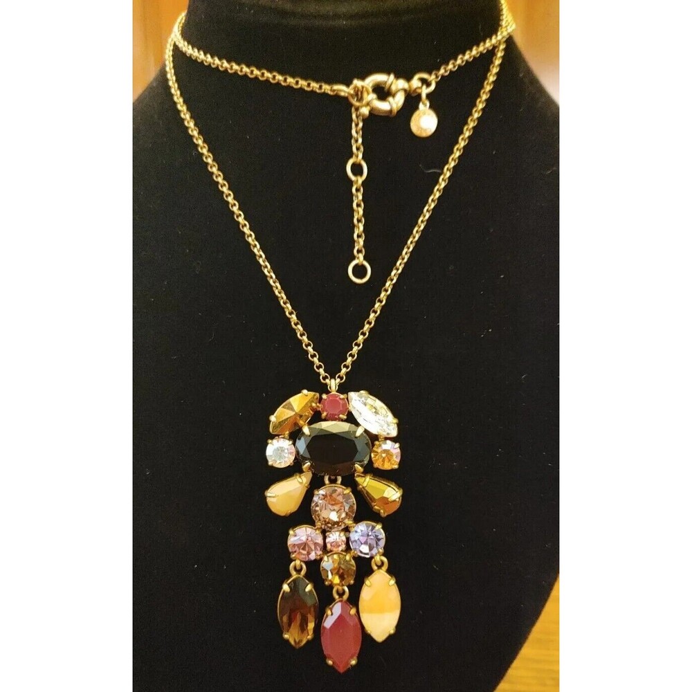 28" Multicolored Gems Pendant Costume Necklace Marked J. Crew